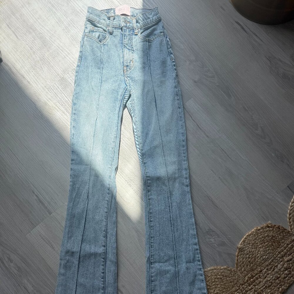 REVICE Denim Cut-Out Back Flare Jeans Light Wash Size 24 Made in USA - Picture 6 of 12